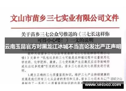 云南玉昆官方对黑龙江冰城不当言论发出严正声明